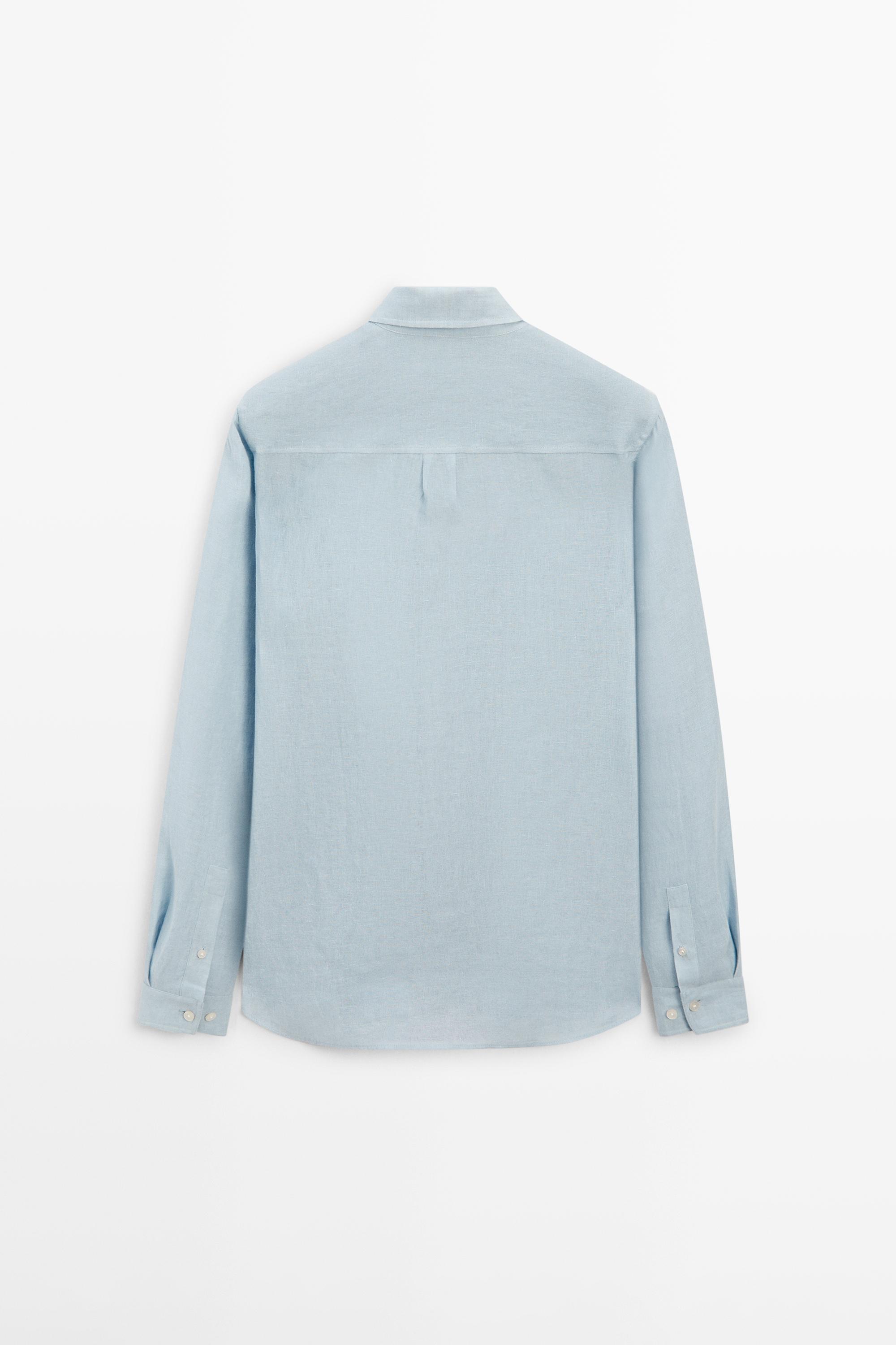 Textured 100% linen regular fit shirt